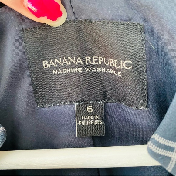 Banana Republic Windowpane Bell Sleeve One Button Blazer Jacket Navy Blu… - Picture 4 of 9